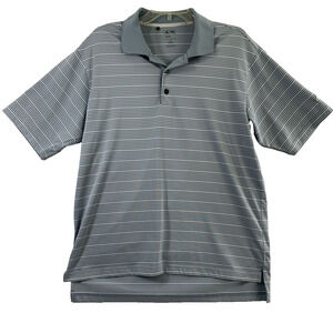 Adidas Golf Polo Shirt‎ Mens Medium Gray White Stripe Short Sleeve Climalite